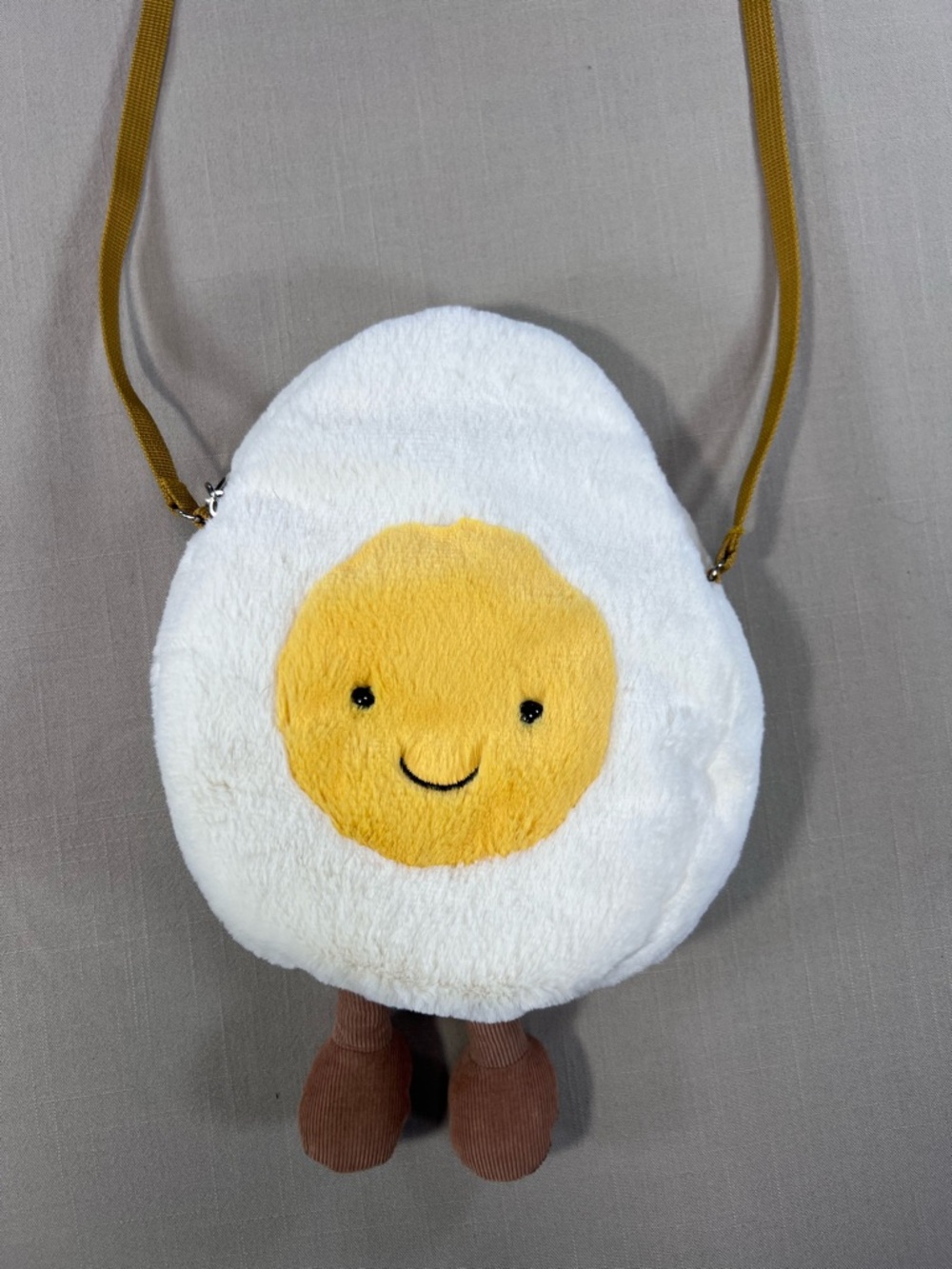 Jellycat Amuseable Happy Boiled Egg Crossbody Bag Plush White Yellow London - Picture 3 of 13